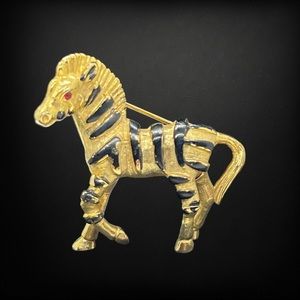 Vintage Gold & Black Stripe Zebra Figural Brooch